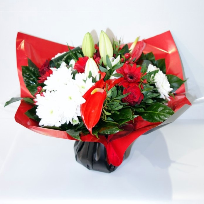 bouquet deuil rouge blanc