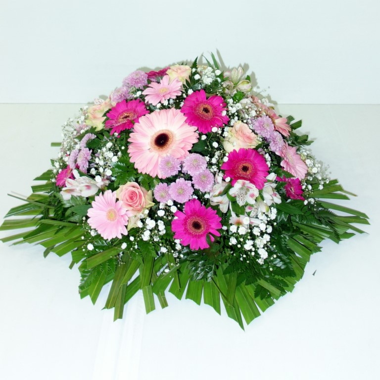 Coussin rond de fleurs deuil pastel
