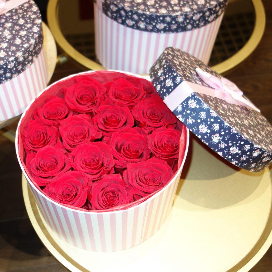 BOITE RONDE DE ROSES ÉTERNELLES "LIBERTÉ" Livraison Toulouse et