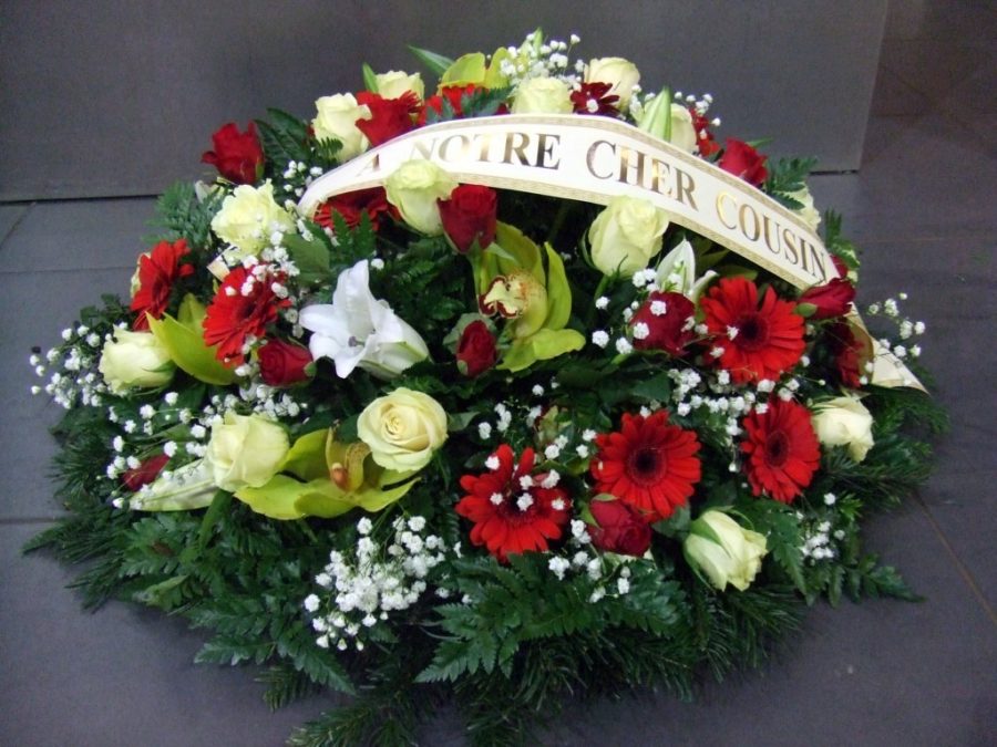 Coussin deuil rond rouge blanc